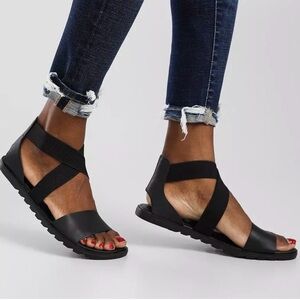 Sorel Ella II Black Leather Sandals Size 7